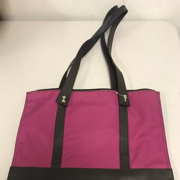 La Marthe fuchsia pink brown leather tote New - Picture 2 of 3